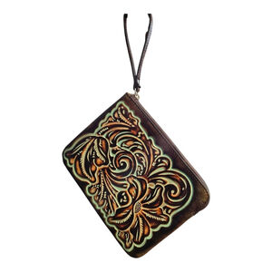 Patricia Nash Turquoise and Brown Leather Clutch Wristlet Wallet